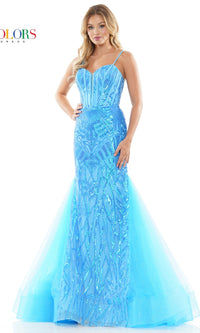 Sequin-Print Long Corset Mermaid Prom Dress 3203