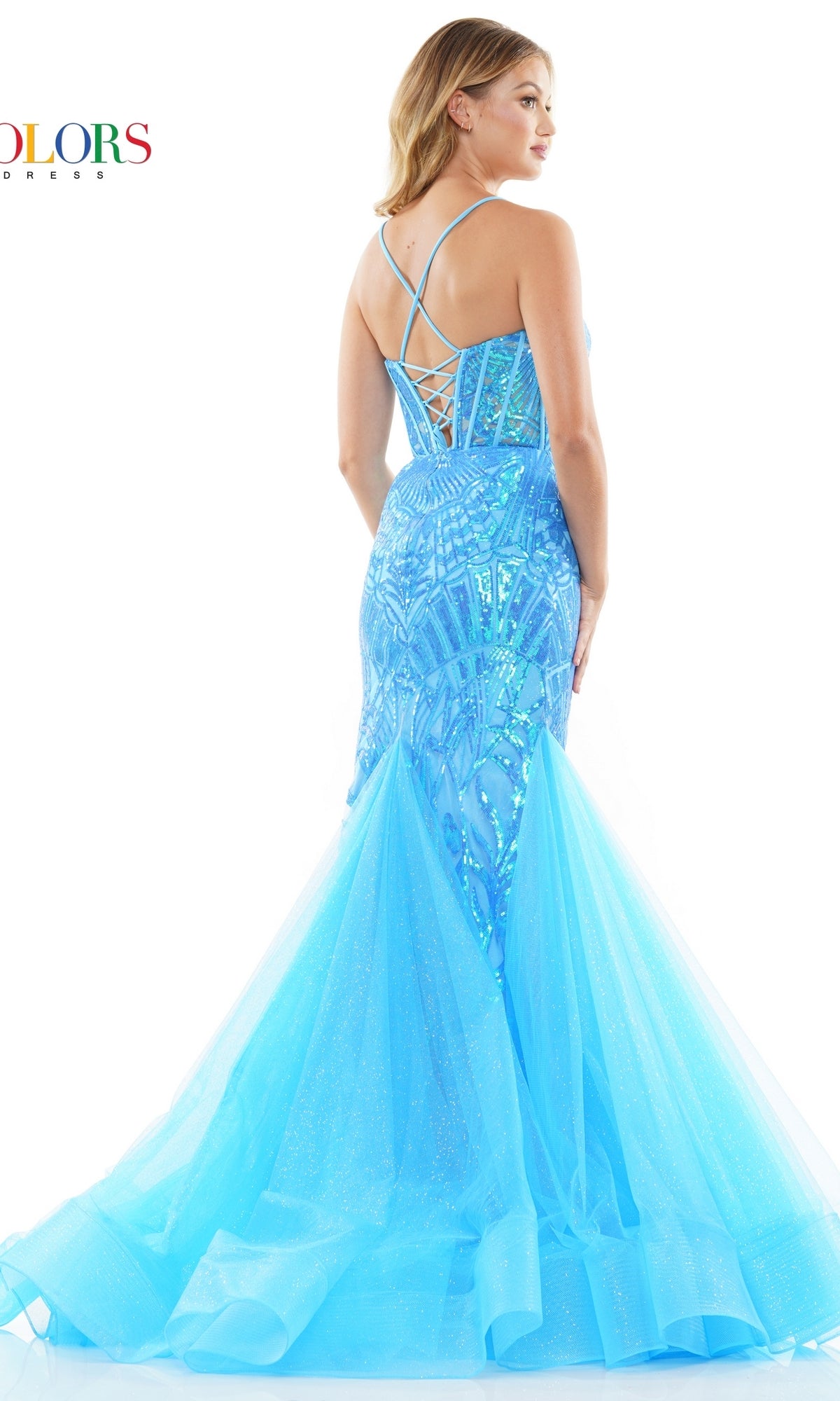 Sequin-Print Long Corset Mermaid Prom Dress 3203