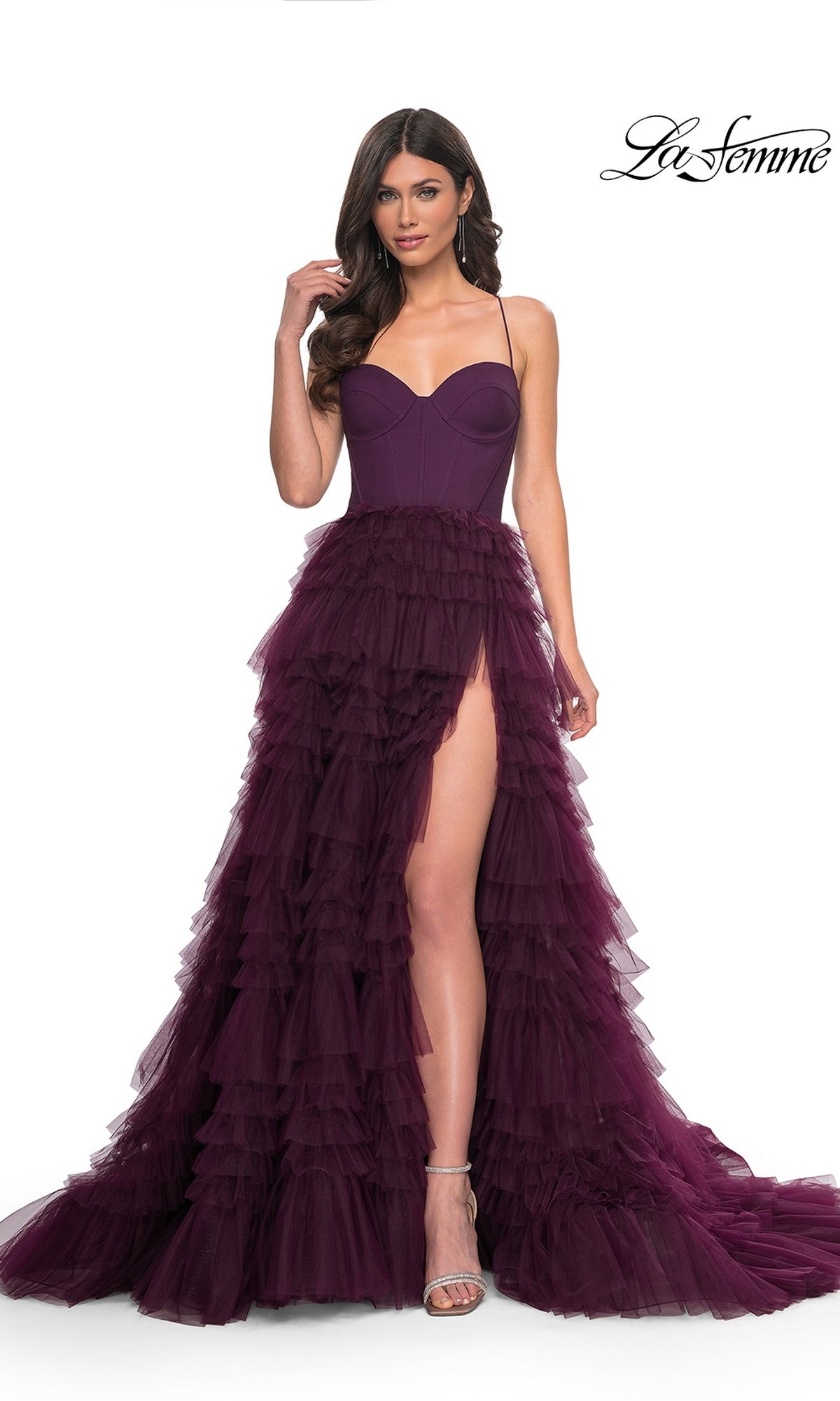 dark purple corset prom dress Long Ruffled A-Line with Lace-Up – PromGirl Color:Gold & Black Casual Summer Wear Off The Shoulder Mermaid helped by the high