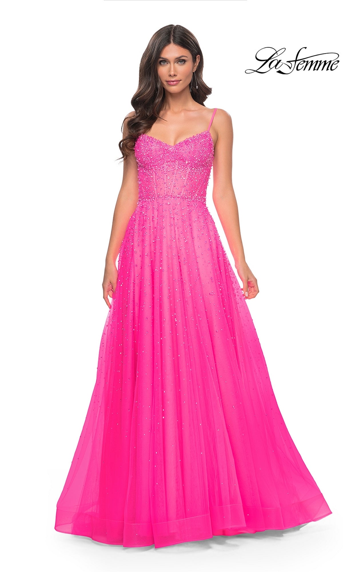 Sheer-Bodice Beaded Long A-Line Prom Dress Royal Blue / 12