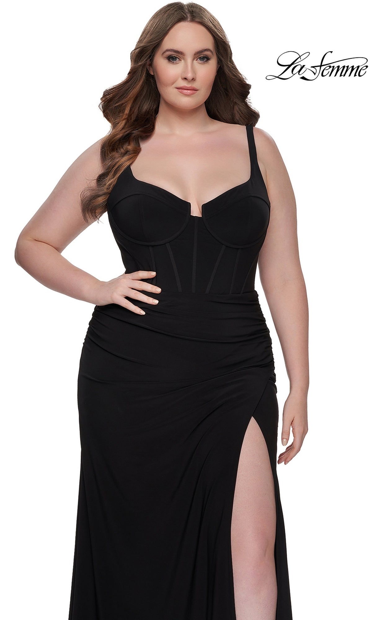 Plus-Size Long Prom Dress with Lace-Up Corset Dark Emerald / 16W Plus-Size Long Prom Dress with Lace-Up Corset Dark Emerald / 16W