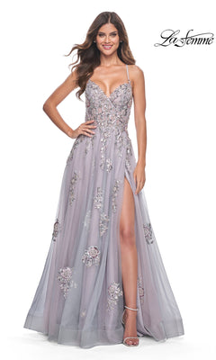 La Femme Dress 32200 - Lavender/Gray