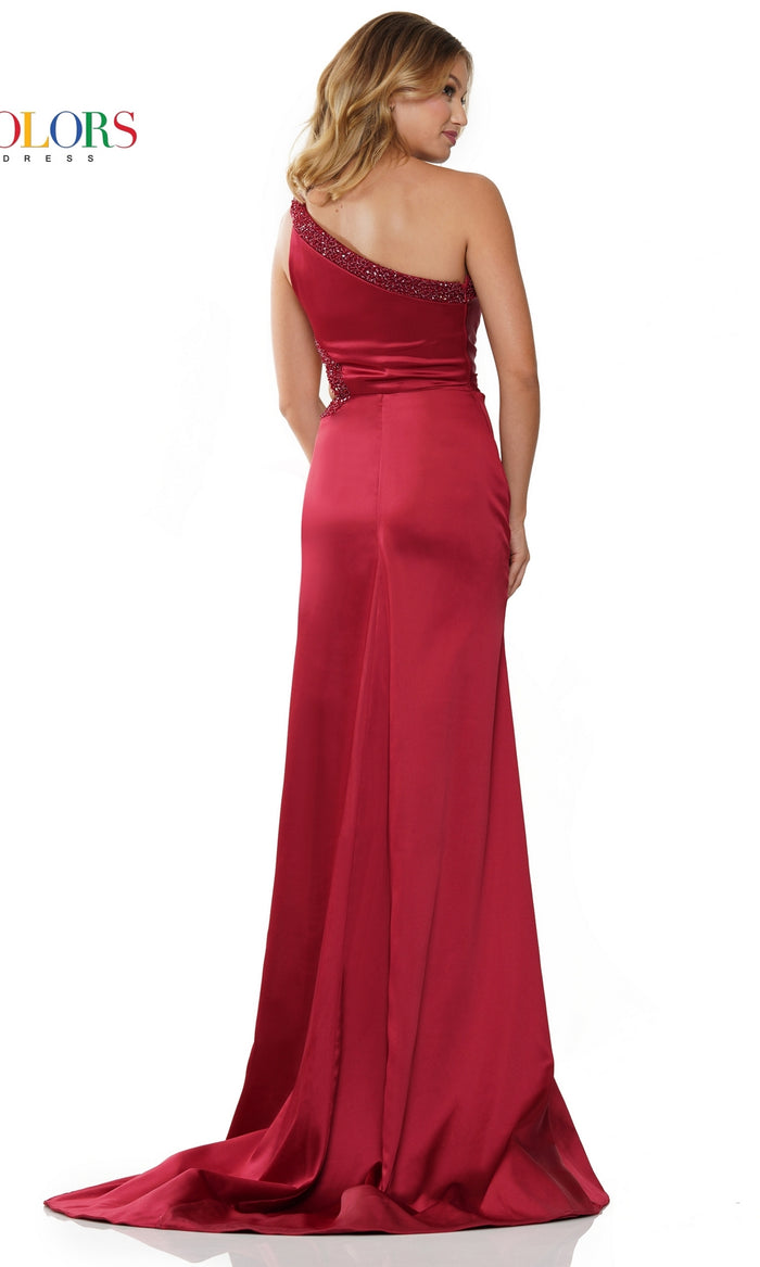 Beaded Cut-Out One-Shoulder Long Prom Dress 3222