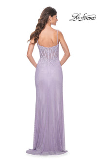 La Femme Sheer Lace-Bodice Long Prom Dress 32236