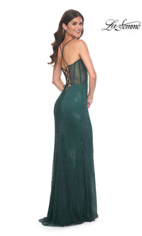 La Femme Beaded-Fishnet Long Prom Dress 32247