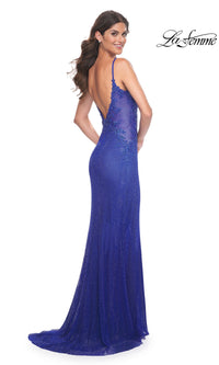 La Femme V-Neck Long Royal Blue Prom Dress 32250