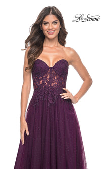 La Femme Sheer-Lace Long Beaded Prom Dress 32253