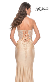 La Femme Lace-Bodice Long Lace-Up Prom Dress 32254