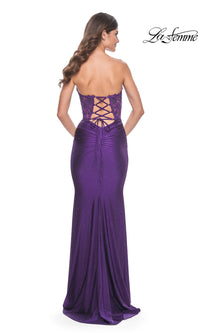 La Femme Lace-Bodice Long Lace-Up Prom Dress 32254