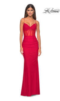 La Femme Sheer-Corset Long Prom Dress 32258