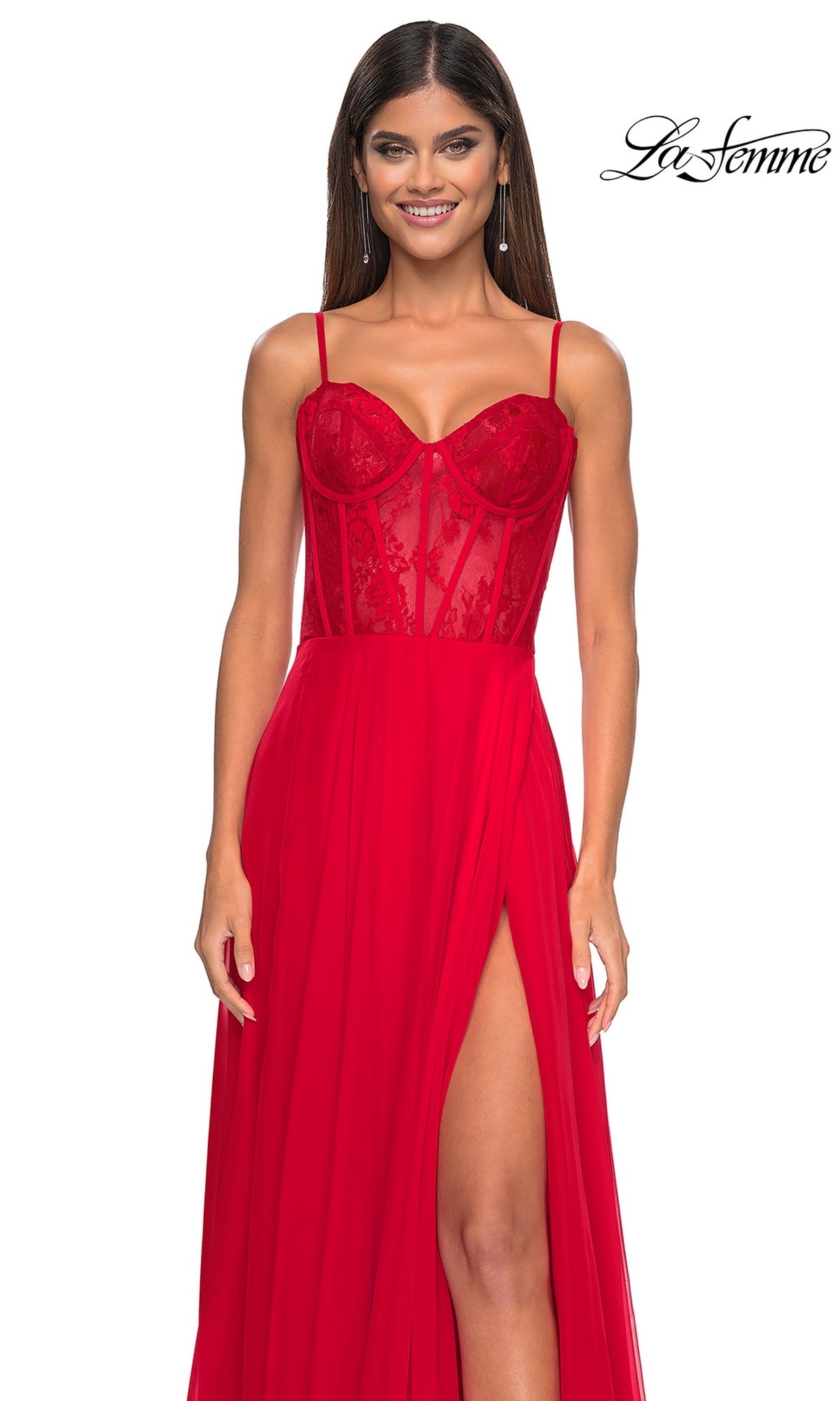 Long Sweetheart Prom Dress with A-Line Chiffon Skirt Red / 00