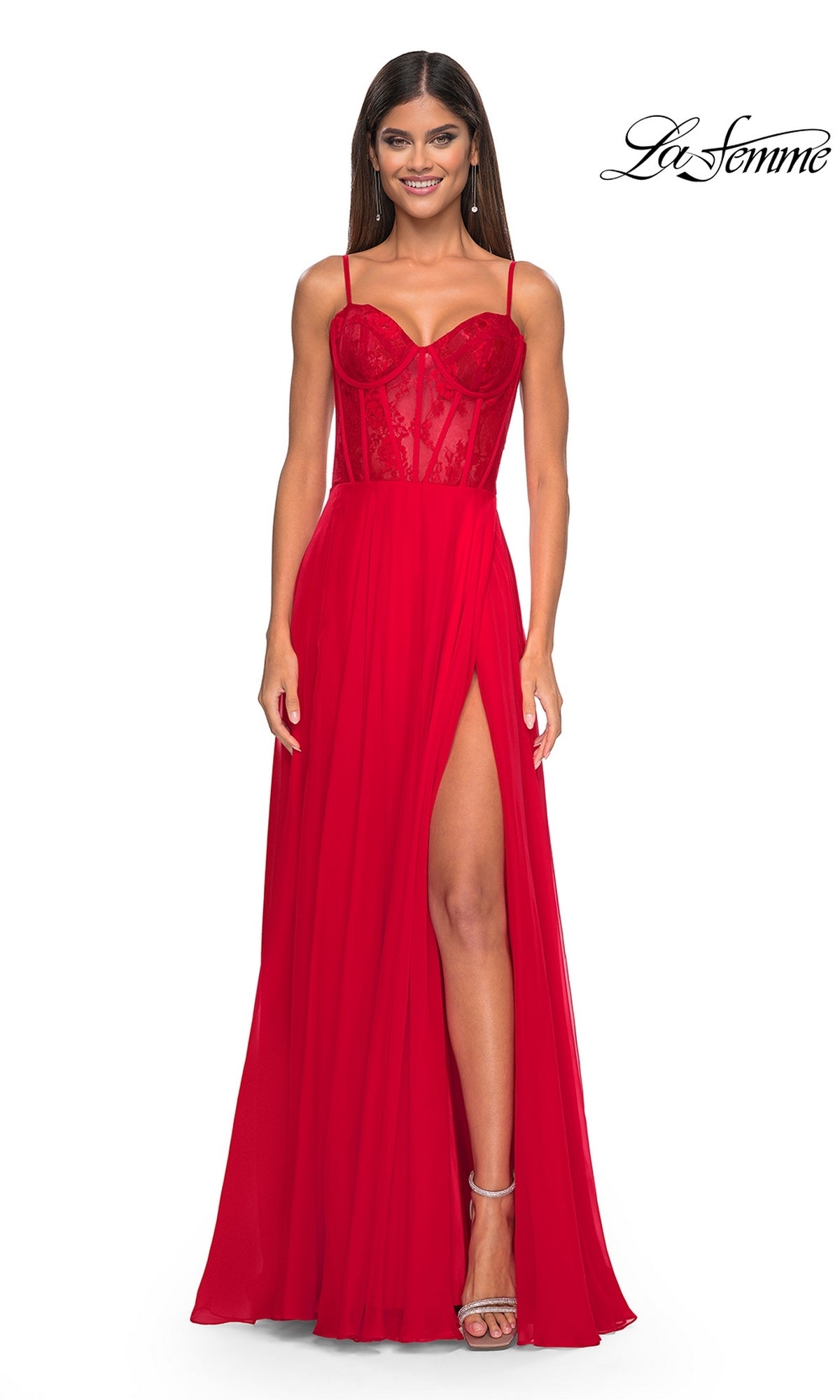 Long Sweetheart Prom Dress with A-Line Chiffon Skirt Red / 8 Long Sweetheart Prom Dress with A-Line Chiffon Skirt Red / 8