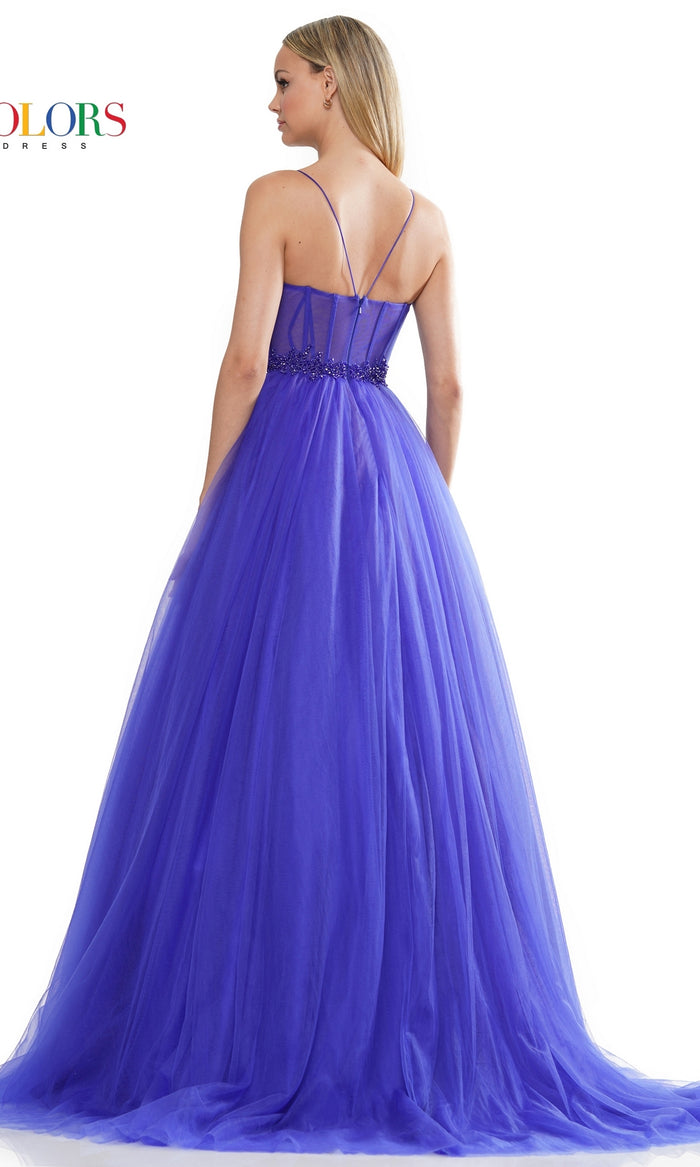 Embroidered-Bodice Long A-Line Prom Dress 3227