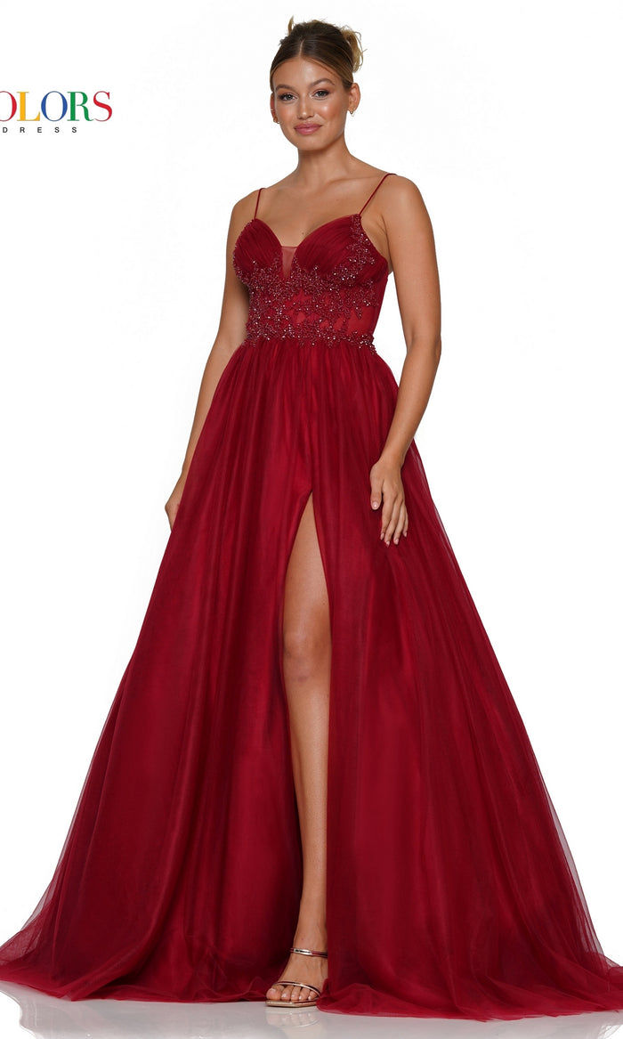Embroidered-Bodice Long A-Line Prom Dress 3227
