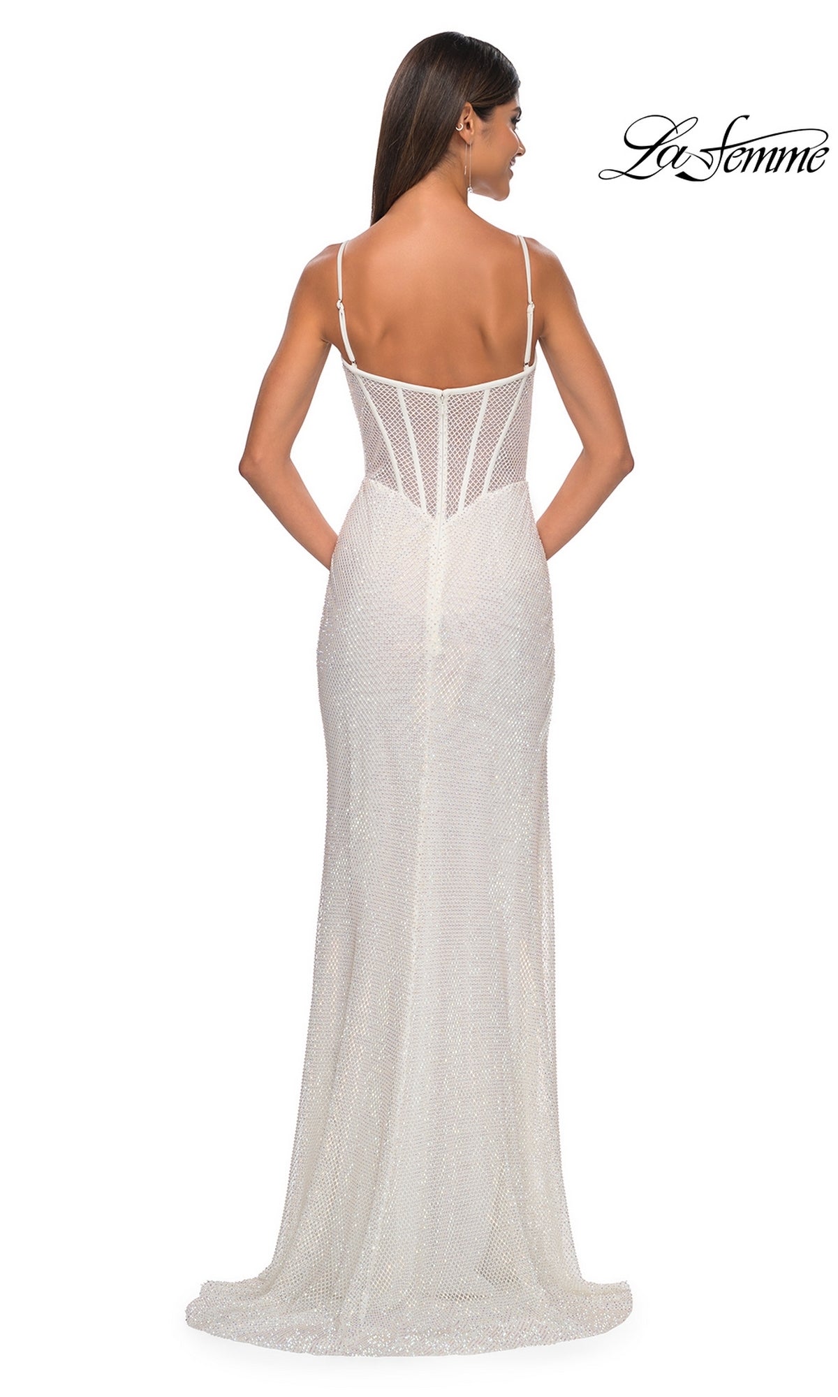 La Femme Sheer-Waist Long Beaded Prom Dress 32285