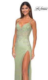 La Femme Embellished Long Fishnet Prom Dress 32292