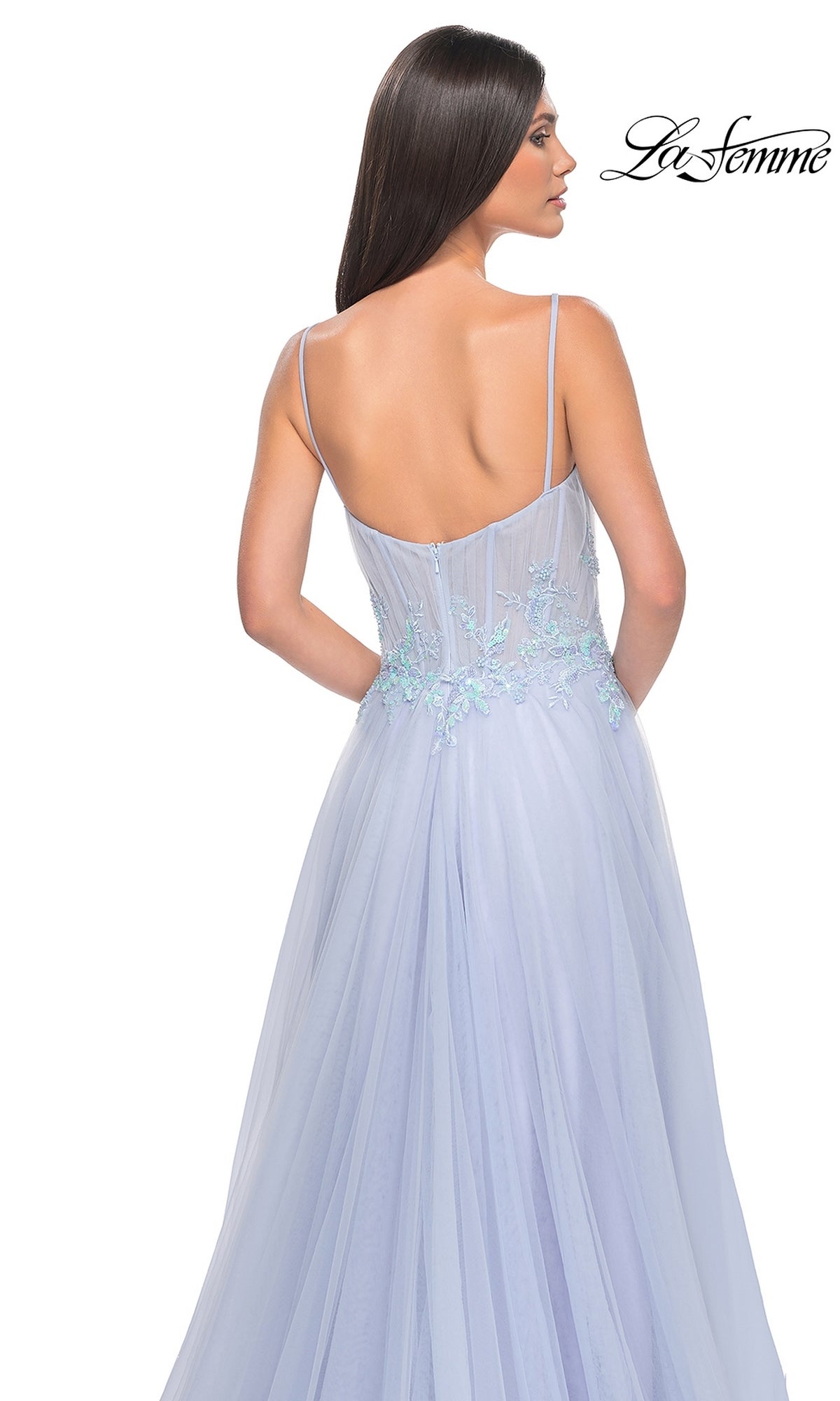 La Femme A-Line Long Periwinkle Prom Dress 32293