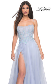 La Femme A-Line Long Periwinkle Prom Dress 32293