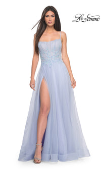 La Femme A-Line Long Periwinkle Prom Dress 32293