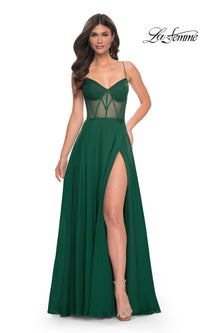 La Femme Sheer-Waist Long A-Line Prom Dress 32296