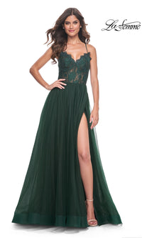 La Femme Lace-Bodice Long A-Line Prom Dress 32306