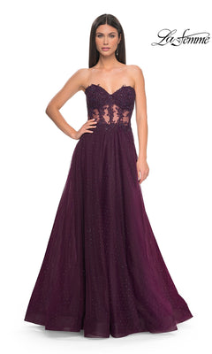 Strapless Long A-Line Prom Dress with Sheer Waist– PromGirl