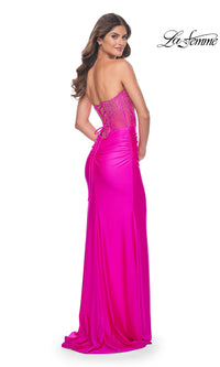 La Femme Strapless Hot Pink Long Prom Dress 32326