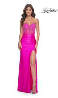 La Femme Strapless Hot Pink Long Prom Dress 32326