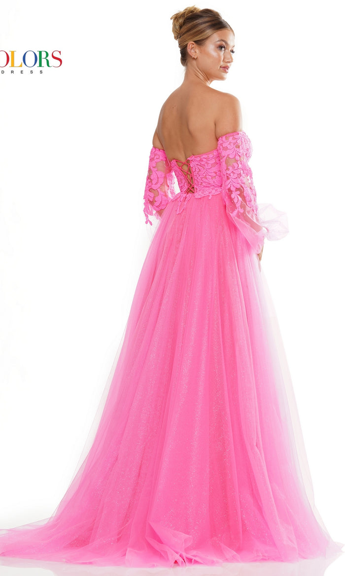 Long-Sleeve Strapless Long Corset Prom Dress 3237