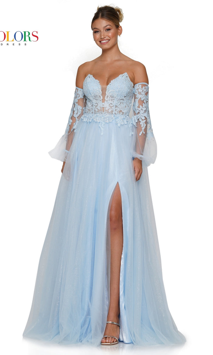 Long-Sleeve Strapless Long Corset Prom Dress 3237