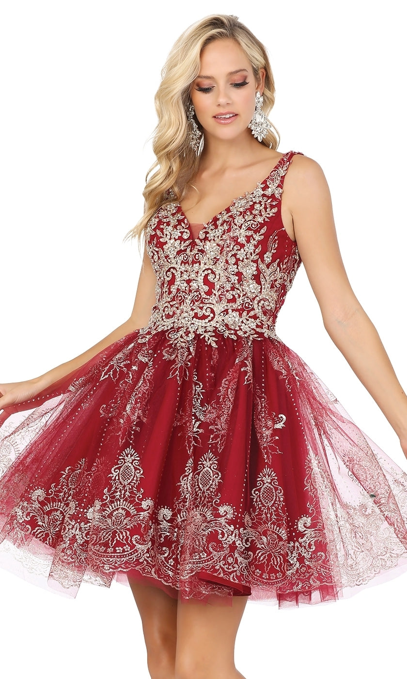 Silver-Beaded Short Babydoll Hoco Dress 3237