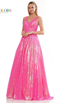 Colors Dress Sequin Ball Gown 3246 with Pockets
