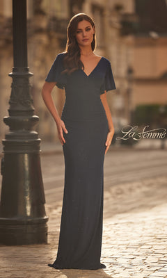 Short Sleeve Long Navy Blue Formal Dress with Beads Navy / 20 Short Sleeve Long Navy Blue Formal Dress with Beads Navy / 20