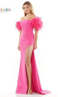 Feather Sleeve Strapless Long Gala Dress 3250