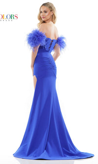 Feather Sleeve Strapless Long Gala Dress 3250