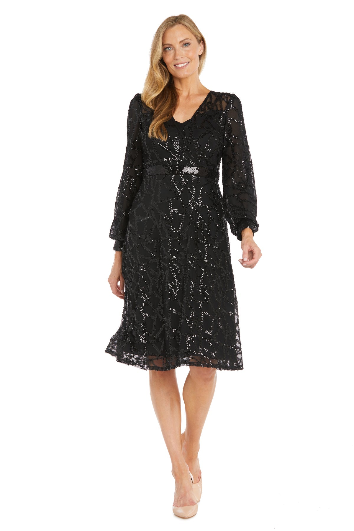 Petite Knee-Length Black Party Dress with Long Sleevesโ PromGirl
