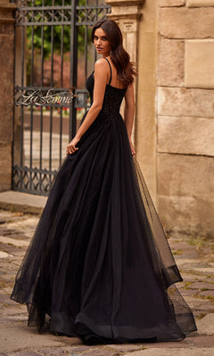 Long A-Line Prom Dress with Beaded Sheer Bodice Dark Berry / 2