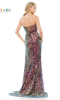 Sheer-Cape Multi-Color Long Sequin Prom Dress 3259