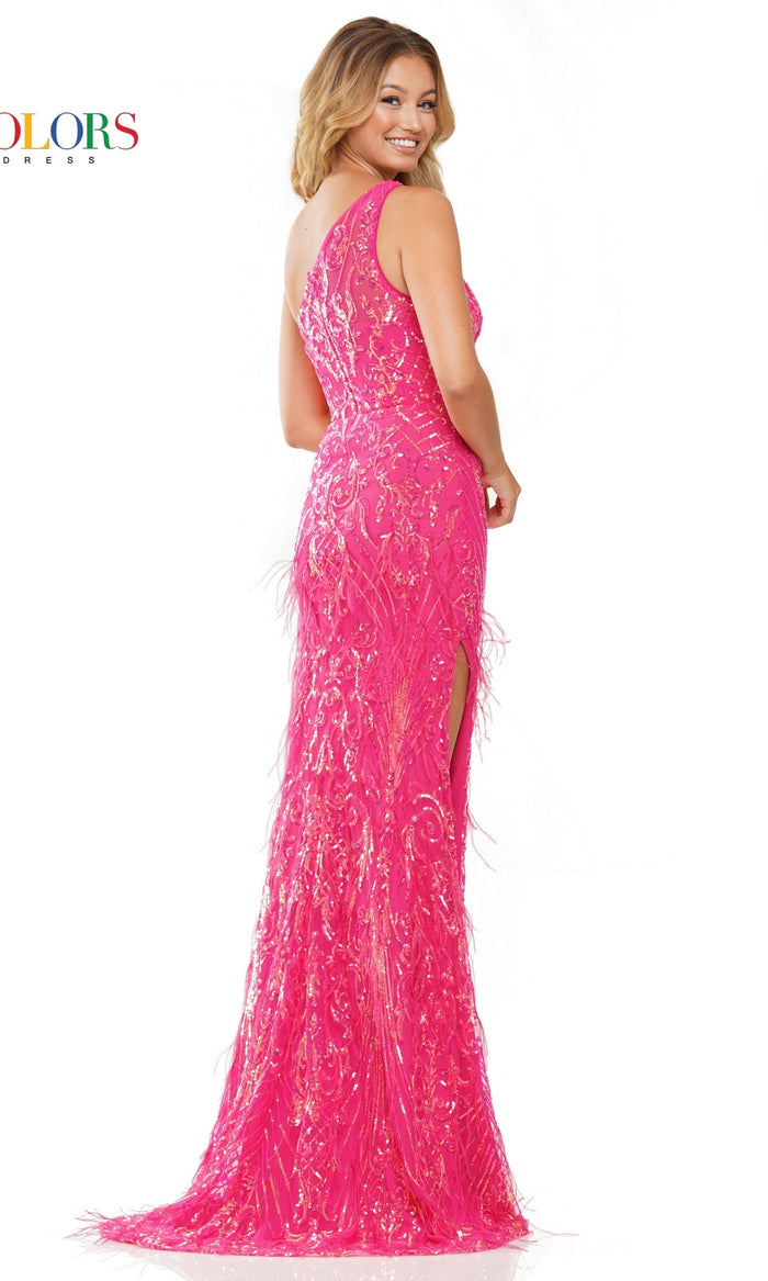 Feather One-Shoulder Long Sequin Prom Dress 3261