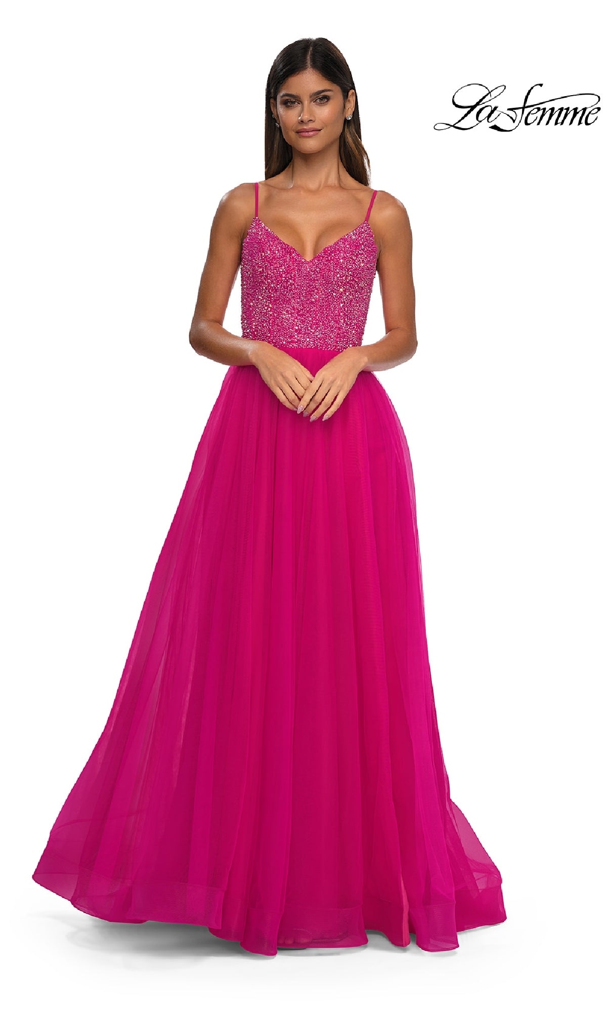 Beaded-Bodice Long A-Line Prom Dress with Pockets– PromGirl
