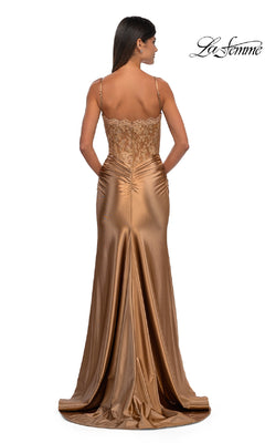 chinese dress ladies Sheer-Waist Long Prom Dress with Glitter Bodice Bronze / 6