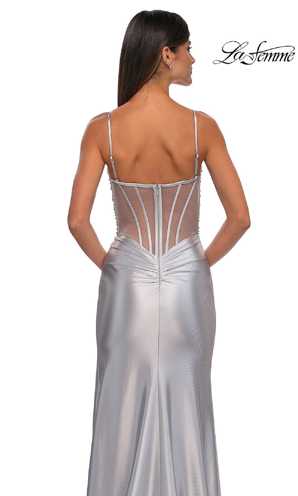 Long Satin Prom Dress with Beaded Sheer Corset PromGirl Long Satin Prom Dress with Beaded Sheer Corset PromGirl