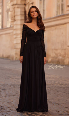 Long Sleeve Black Formal Dress: La Femme 32722 Black / 2 Long Sleeve Black Formal Dress: La Femme 32722 Black / 2