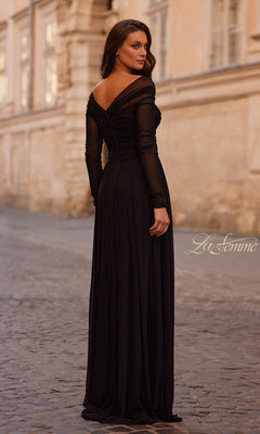 Off-Shoulder Long Black Formal Dress with Long Sleeves– PromGirl