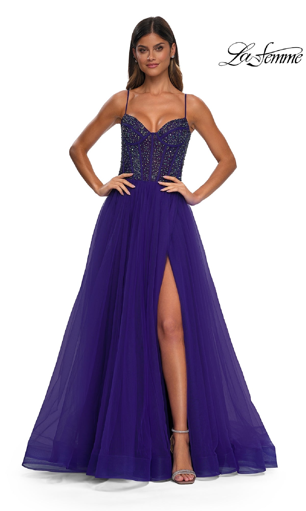 Beaded-Bodice Long Prom Dress: La Femme 32754
