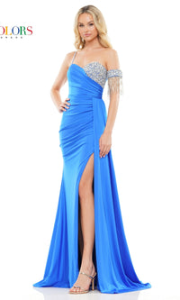 Fringe-Armband Long Satin Prom Dress 3275