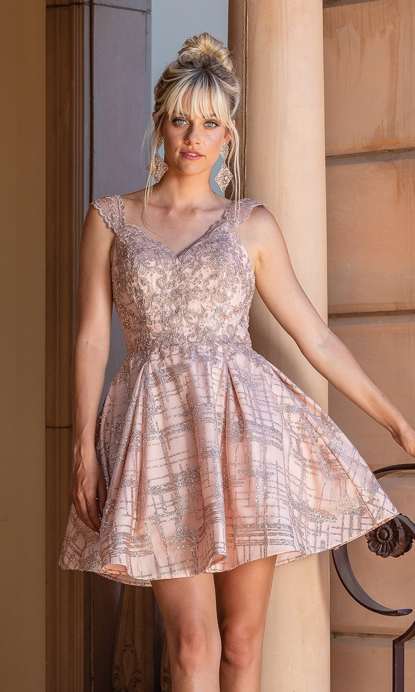 Cap-Sleeve Rose Gold Short Homecoming Glitter Dress Rose Gold / 3XLarge