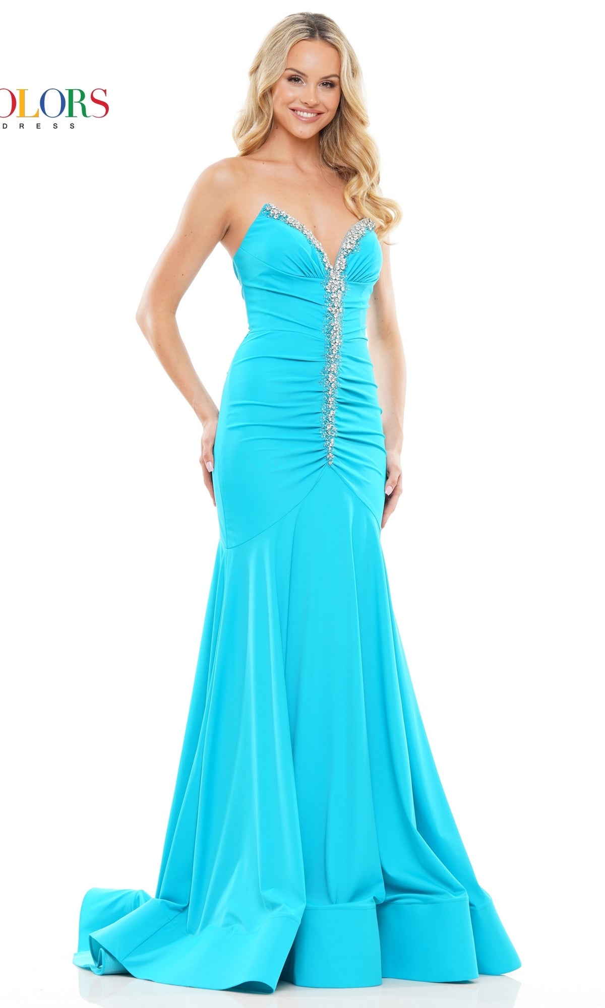 Strapless Ruched Long Prom Dress 3276 by Colors Dress