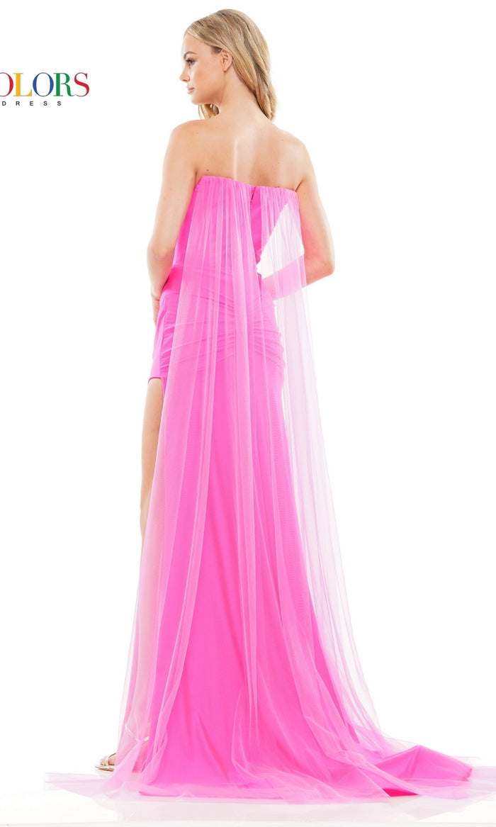 Sheer-Back Drape Strapless Long Prom Dress 3279