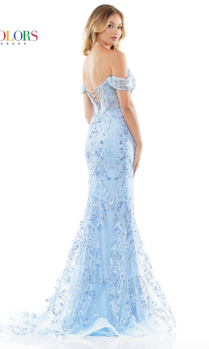 Off-the-Shoulder Sheer-Corset Long Prom Dress 3287